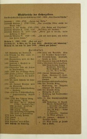 Wahlsprüche der Hohenzollern Zeittafel