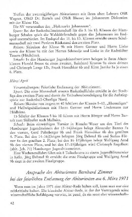 Ansprache des Abiturienten Bernhard Zimmer bei der feierlichen Entlassung der Abiturienten am 6. März 1971
