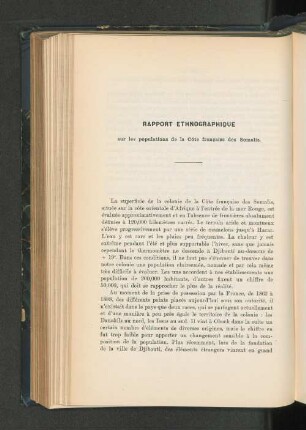 Rapport ethnographique sur les populations de la côte des Somalis