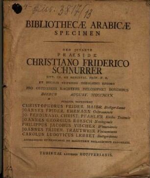 Bibliothecae Arabicae specimen. P. 1