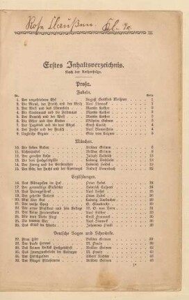 Erstes Inhaltsverzeichnis