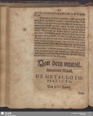 Von dem unvollkommenen Metall. De Metallo Imperfecto, Das XIII. Capitel