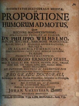 Diss. inaug. med. de proportione humorum ad motus