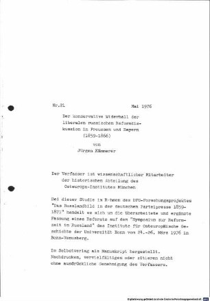 Der konservative Widerhall der liberalen russischen Reformdiskussion in Preussen und Bayern : 1859 - 1866