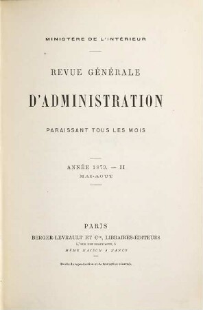 Revue générale d'administration, 5. 1879 = Mai - Aug.