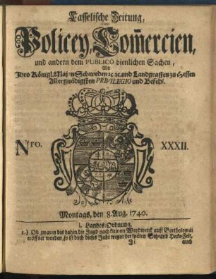 Nro. XXXII, Montags, den 8. Aug. 1740