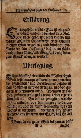 Die Rathschläg Der Weißheit, Oder Ein kurtzer Außzug Der nothwendigen Grund-Lehren Salomonis, Den Menschen wohl, und weißlich anzuführen neben der Uberlegung diser Grund-Lehren, 2