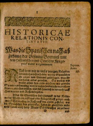 Historicae Relationis Continuatio.