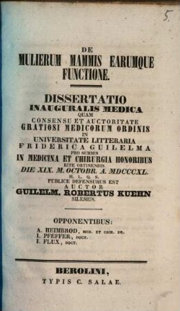 De mulierum mammis earumque functione : Diss. inaug. med.