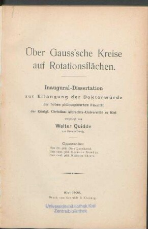 Über Gauss'sche Kreise auf Rotationsflächen