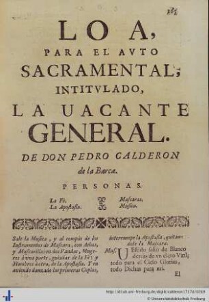 Loa para el Auto Sacramental La Vacante General.