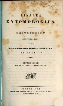 Linnaea entomologica : Zeitschrift. 11. 1857