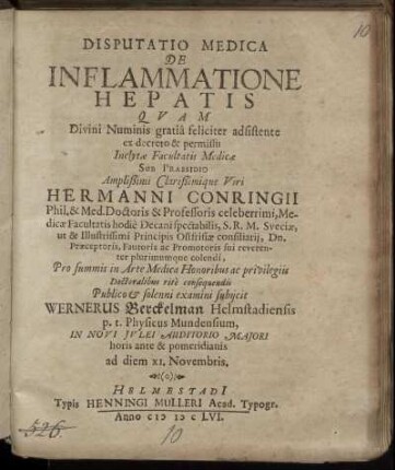 Disputatio Medica De Inflammatione Hepatis