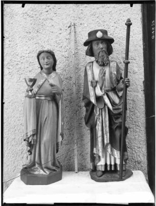 Jungingen Kapelle Sankt Anna Plastik der Heiligen Barbara und des Heiligen Jakobus (15. Jahrhundert)