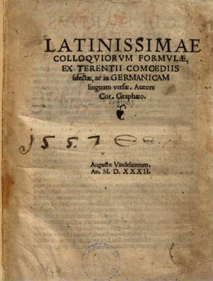 Latinissimae colloquiorum formulae : ex Terentii comoediis selectae, ac in Germanicam linguam versae