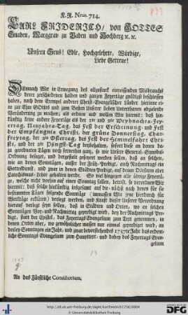 Carl Friderich, von Gottes Gnaden, Marggrav zu Baden und Hochberg &c. &c.