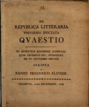 De republica literaria universim spectata quaestio