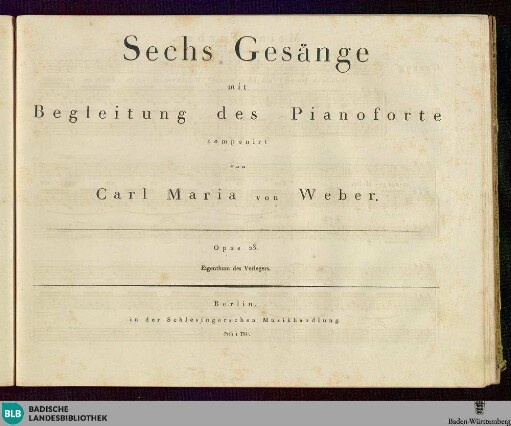 Sechs Gesänge mit Begleitung des Pianoforte : Opus 23