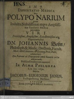 Dissertatio medica de polypo narium