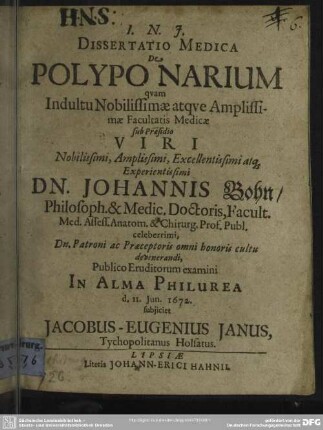 Dissertatio medica de polypo narium