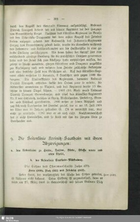 9. Die Seitenlinie Kreinitz-Saathain mit ihren Abzweigungen