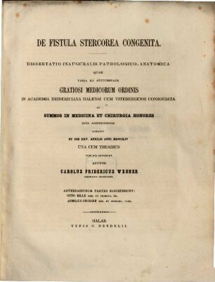 De fistula stercorea congenita : Diss. inaug. pathol.-anat.