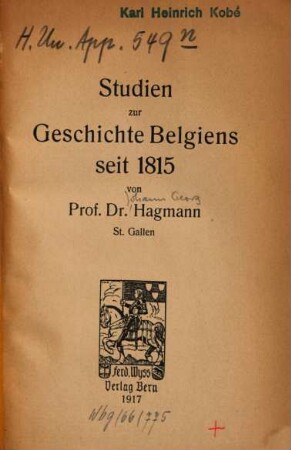 Studien zur Geschichte Belgiens seit 1815