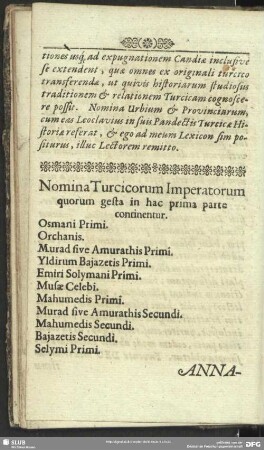 Nomina Turcicorum Imperatorum quorum gesta in hac prima parte continentur