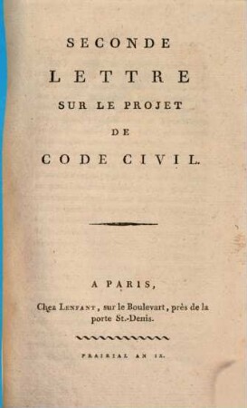 Lettre sur le projet de Code Civil, 2