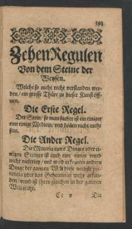 Zehen Regulen Von dem Steine der Weysen.