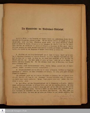 Die Manuscripte der Waisenhaus-Bibliothek