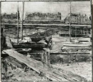 Ufer Johannes : Boote auf der Elbe; Aquarell, Papier, Leinwand; 125 x 140,5 cm; 1925