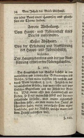 Zwote Abtheilung. Vom Haupt- und Nebeninhalt eines Briefes insbesondre