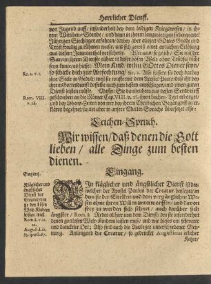 Leichen-Spruch. [ Apostel Pauli Rom. VIII. v. 28]