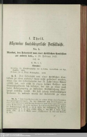 I. Theil. Allgemeine staatsbürgerliche Verhältnisse