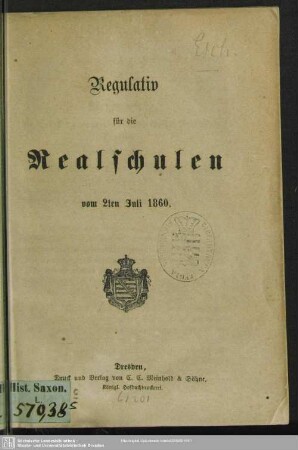 Regulativ für die Realschulen vom 2. Juli 1860