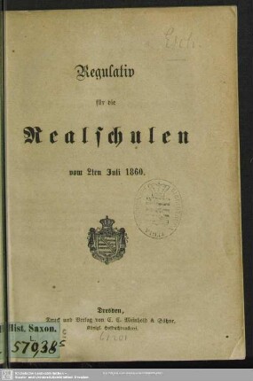 Regulativ für die Realschulen vom 2. Juli 1860