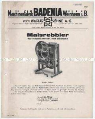 Maisrebbler für Handbetrieb, mit Gebläse