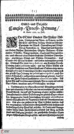Gülich= und Bergische Cantzley=Proceß=Ordnung 1661. 14. Julii.