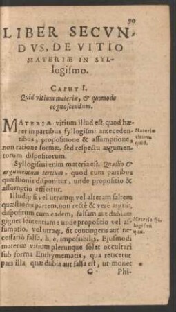 Liber Secundus, De Vitio Materiae In Syllogismo.