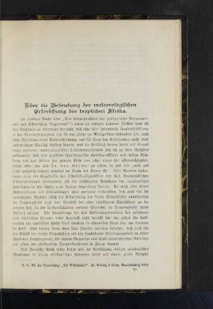 Über die Bedeutung der meteorologischen Erforschung des tropischen Afrika.