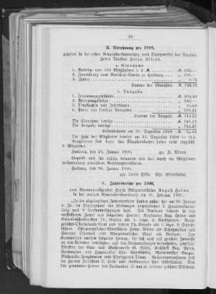B. Abrechnung pro 1899.