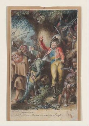 Die Hauptmanns Probe [Illustration zu Friedrich Schillers Drama "Die Räuber", 2. Akt, 3. Szene]