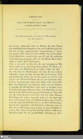 Vierter Teil: Idee Und Wirklichkeit Im Christlichen Mittelalter