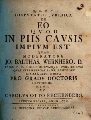 Dispvtatio Jvridica De Eo Qvod In Piis Cavsis Impivm Est