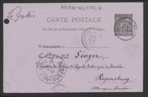 Brief von Auguste Le Jolis an Jakob Singer