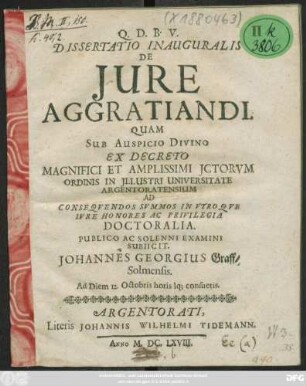 Dissertatio Inauguralis De Iure Aggratiandi