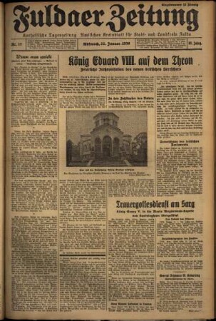 Erste Ausgabe vom Mittwoch, den 22. Januar 1936.