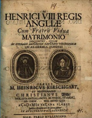 De Henrici VIII. regis Angliae cum fratris vidua matrimonio disquisitio