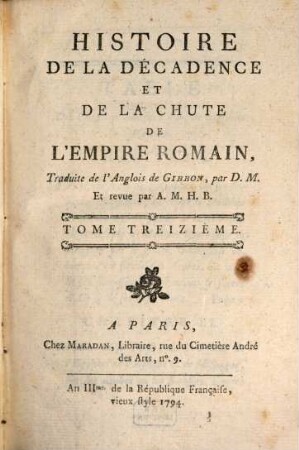 Histoire de la décadence et de la chûte de l'empire romain, 13